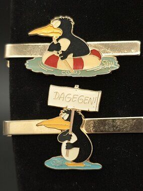Vintage Uli Stein & Gerd Koch Gold Tone Cartoon Tie Clip Lot of 2